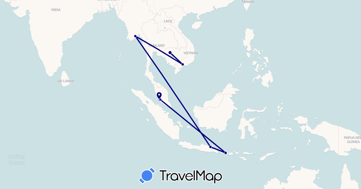 TravelMap itinerary: driving in Indonesia, Cambodia, Myanmar (Burma), Malaysia, Vietnam (Asia)